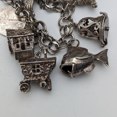 1980 British Vintage Sterling Silver Charm Bracelet 75g